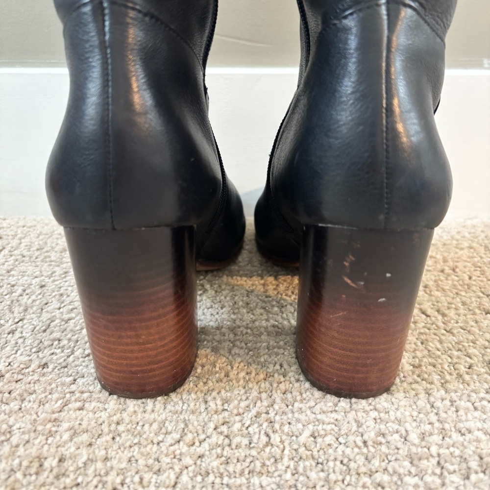 Via Spiga Black Leather Knee High Boots Block Heel Women’s Size 9 Made in Italy - Picture 7 of 9